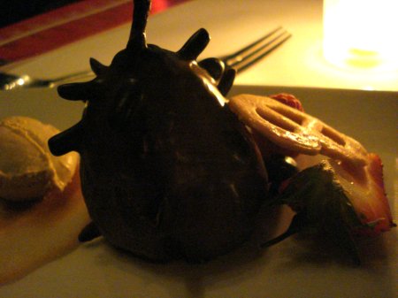 danishdinner_course8 poached pear with almonds and ganache - paired with Mikkeller's Beer Geek Brunch